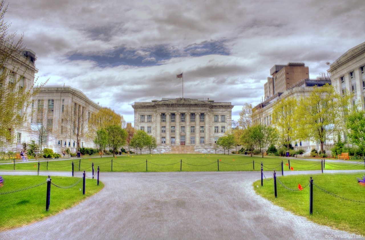 Gordon Hall, a columned stone building at Harvard Medical School