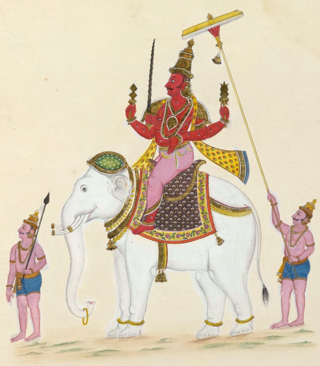 Indra riding Airavata, South Indian painting, circa 1820, British Museum