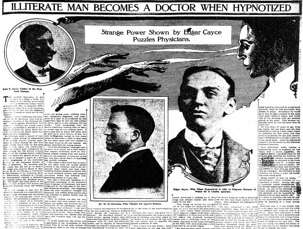 Scan of the October 9, 1910 New York Times page reporting on Edgar Cayce, containing the earliest documented photograph tied to him