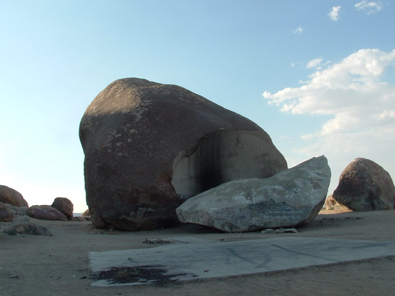 Giant Rock, the freestanding granite boulder in the Mojave Desert near Landers, California