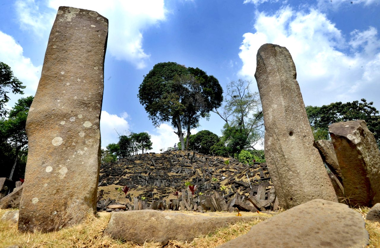 The terraced stone platforms of the Gunung Padang megalithic site in West Java, Indonesia