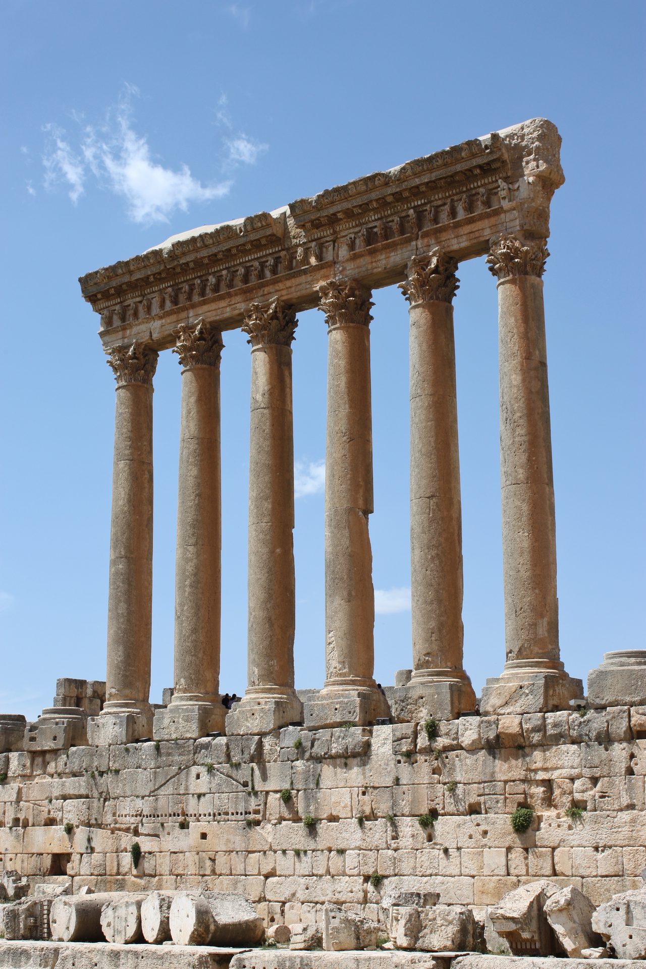 The six surviving Corinthian columns of the Temple of Jupiter at Baalbek, Lebanon