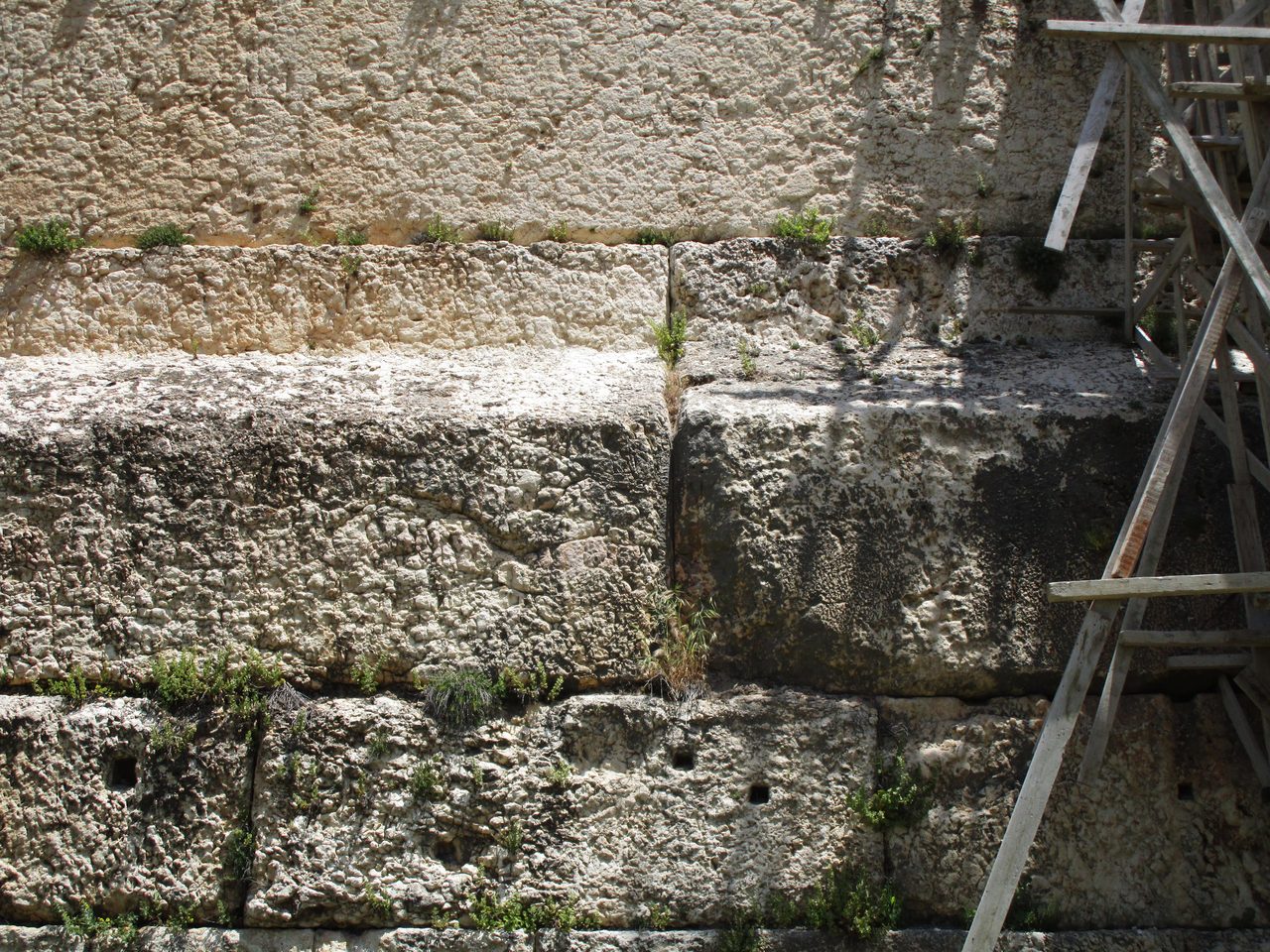 The Trilithon, three colossal limestone blocks in the west wall of the Temple of Jupiter's podium at Baalbek