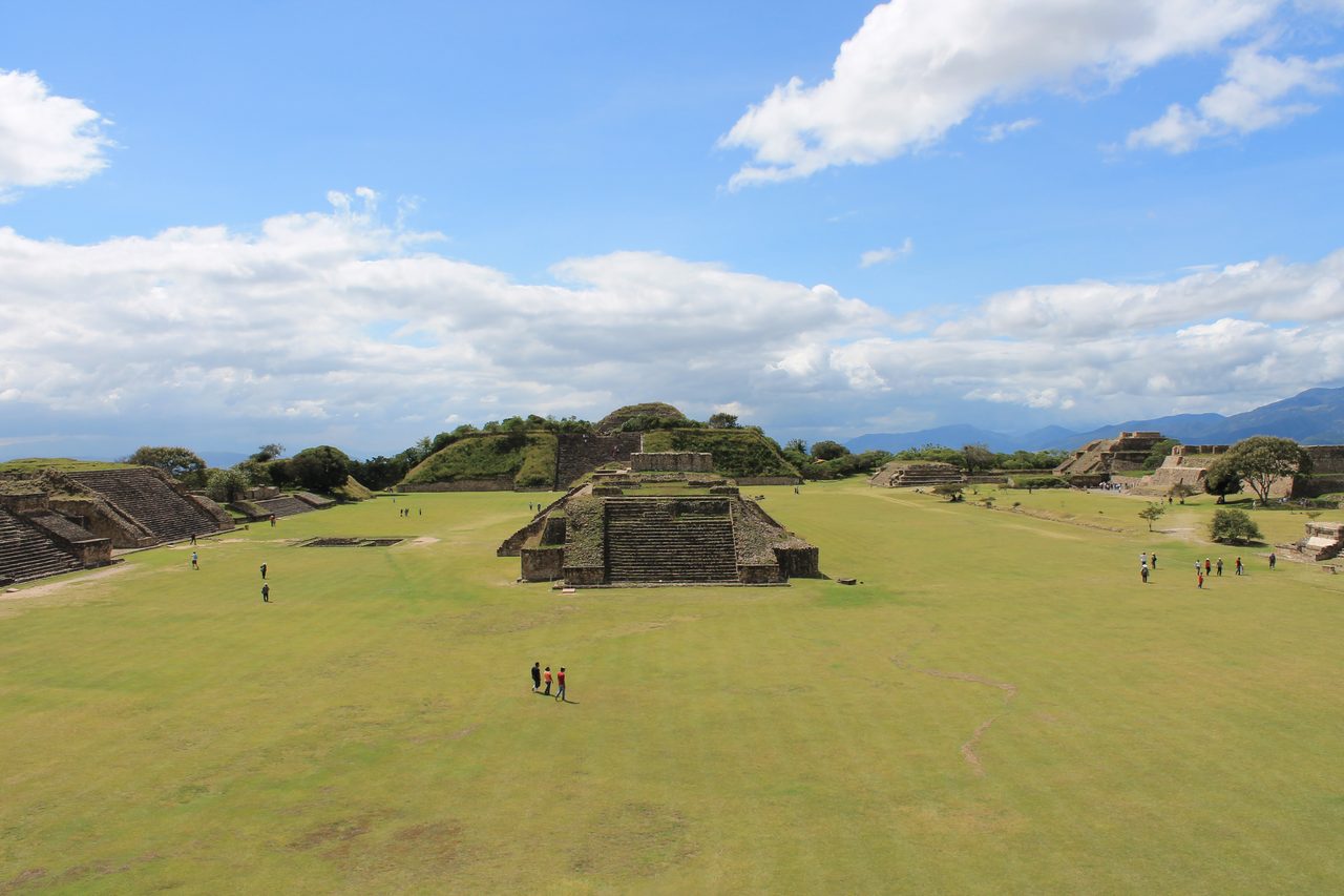 The Gran Plaza at Monte Alban, viewed across the leveled mountaintop, Oaxaca