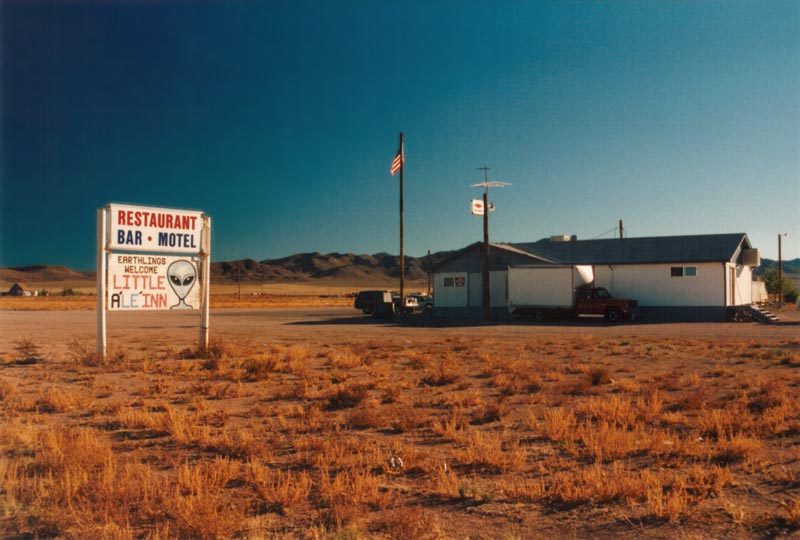 The Little A'Le'Inn, a bar, restaurant and motel in Rachel, Nevada, seen from the north.