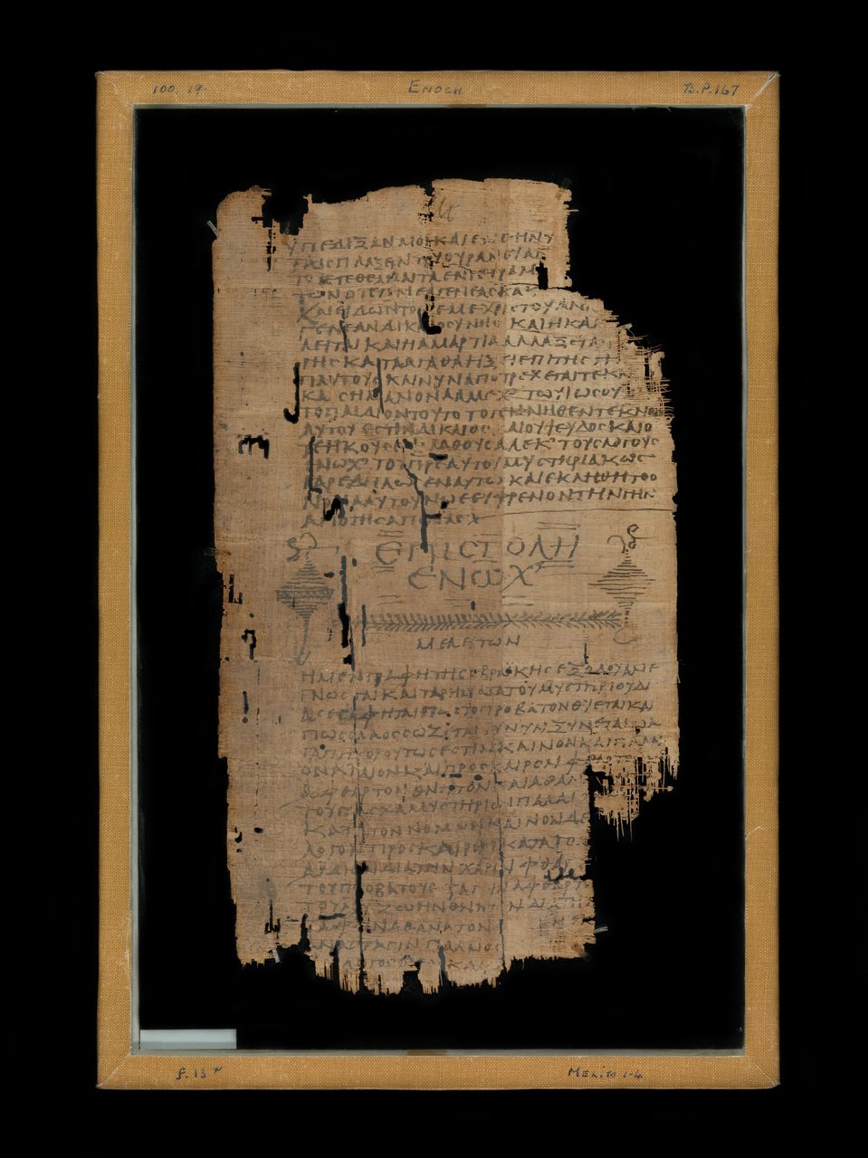 A leaf from a 4th-century Greek papyrus codex preserving part of 1 Enoch, held at the Chester Beatty Library, Dublin