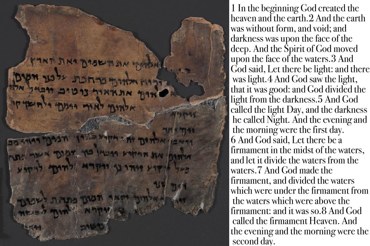 Dead Sea Scroll 4Q7, a Qumran fragment of the Book of Genesis, chapter 1