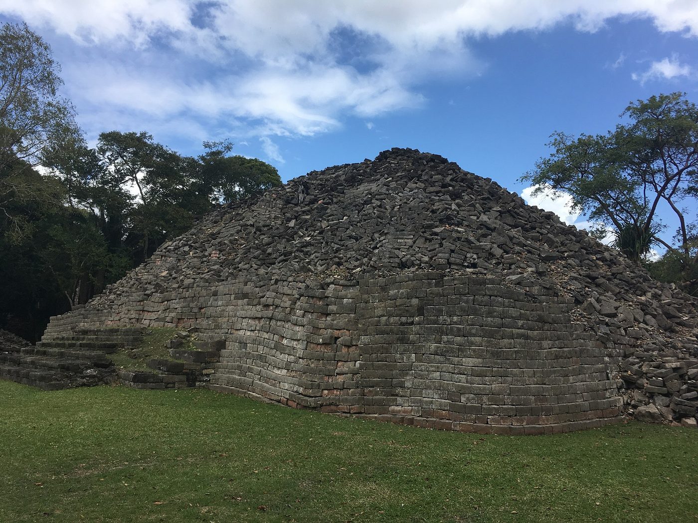 Stone terraces and stepped platforms of the Maya site of Lubaantun in Belize