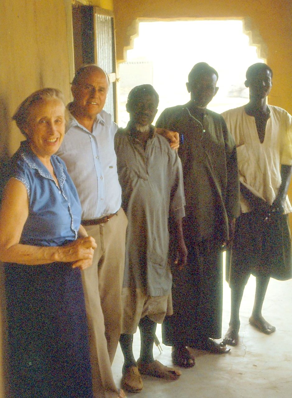 Germaine Dieterlen and Jean Rouch seated with local informants at Sangha, Mali, 1980