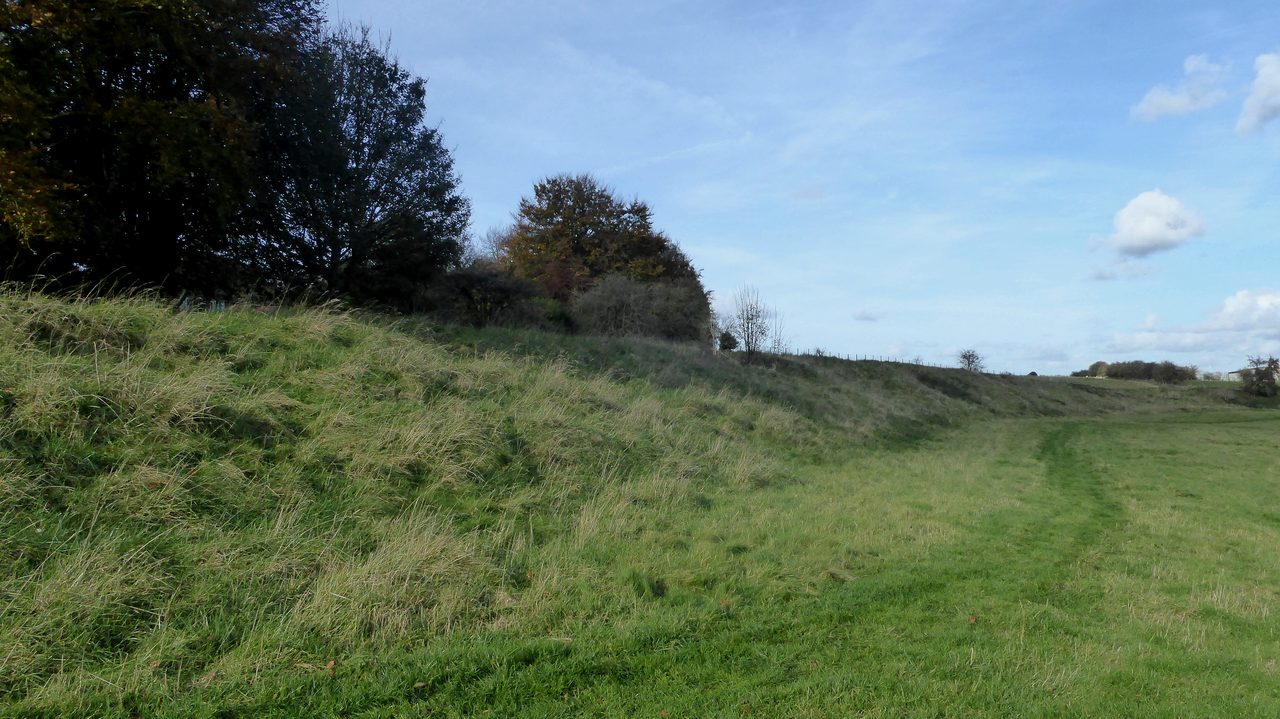 The western bank of the Durrington Walls henge enclosure in Wiltshire, seen from inside the enclosure