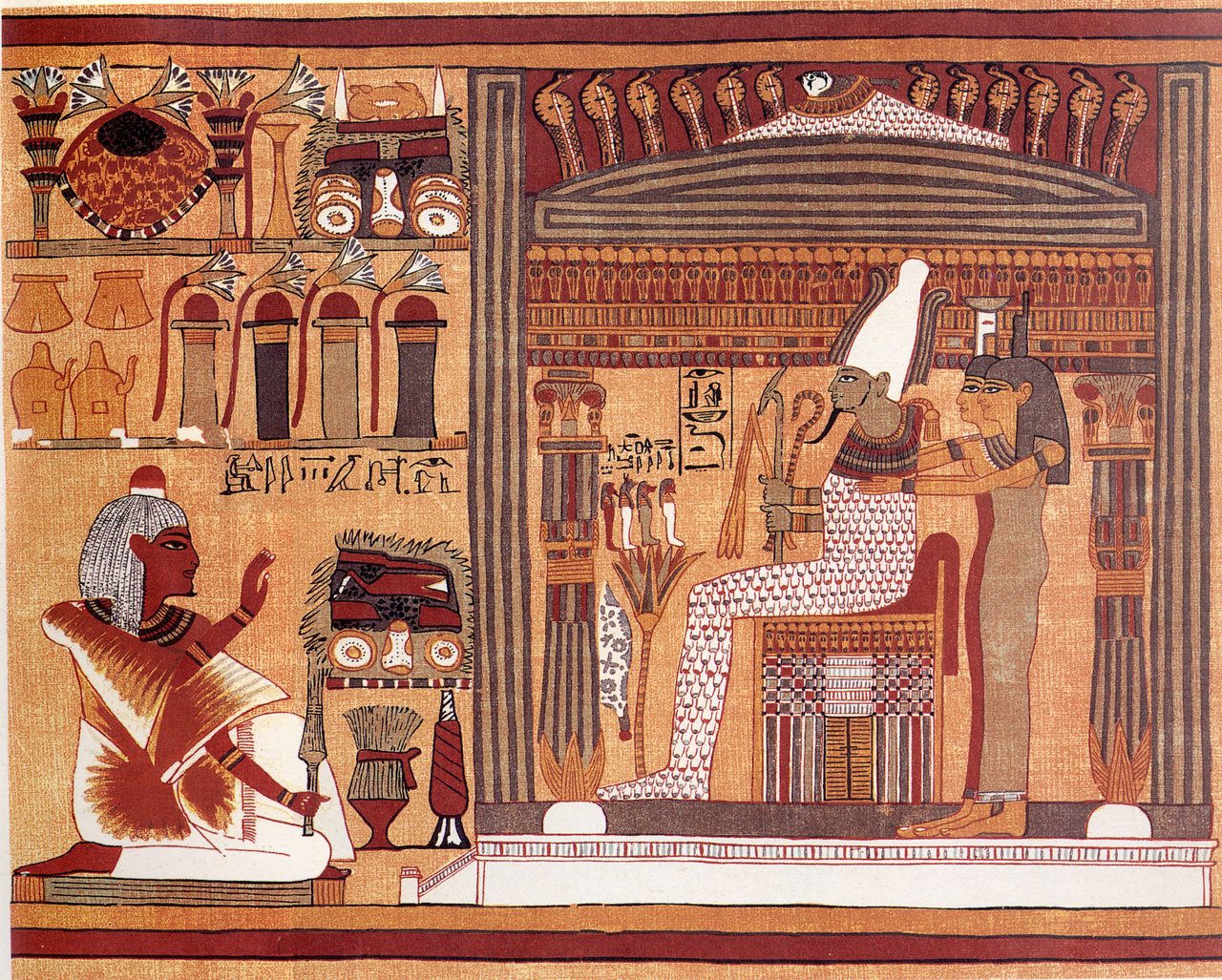 Ani kneeling before the enthroned Osiris, from the Papyrus of Ani