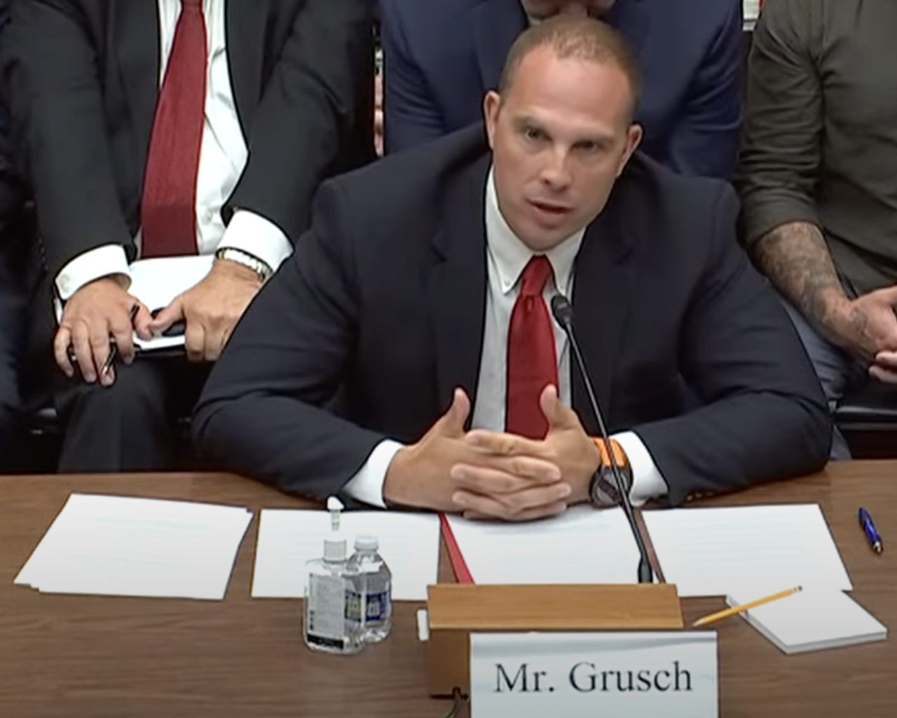David Grusch testifying under oath before a U.S. House subcommittee on July 26, 2023