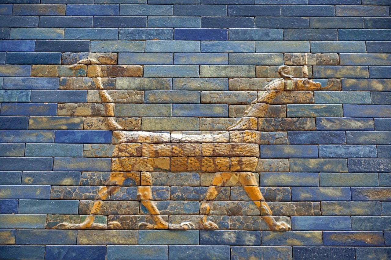 The Mushussu, a scaled dragon-serpent relief from the Ishtar Gate of ancient Babylon, now in Berlin's Pergamon Museum