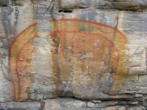 An Australian Aboriginal rock painting depicting the Rainbow Serpent