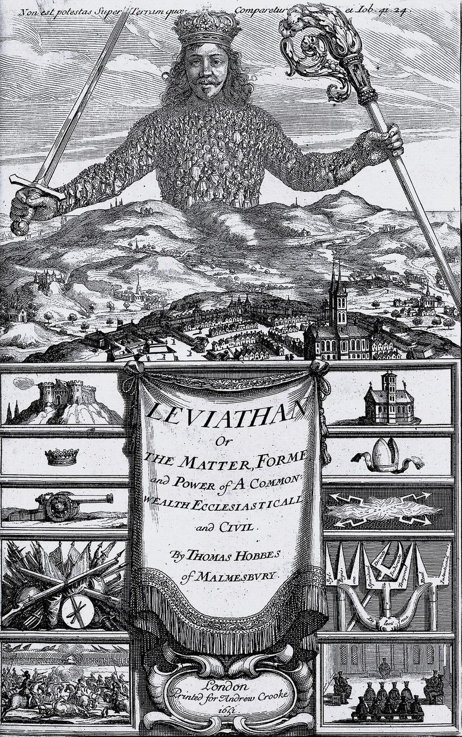 The engraved frontispiece of Hobbes's Leviathan, a crowned figure composed of many small people
