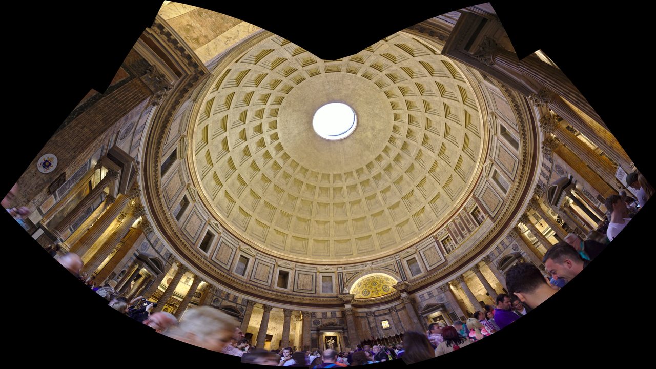 The coffered concrete dome interior of the Pantheon in Rome, with its central oculus