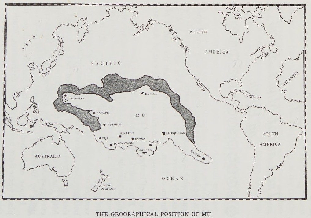 James Churchward's own 1926 map of the claimed continent of Mu