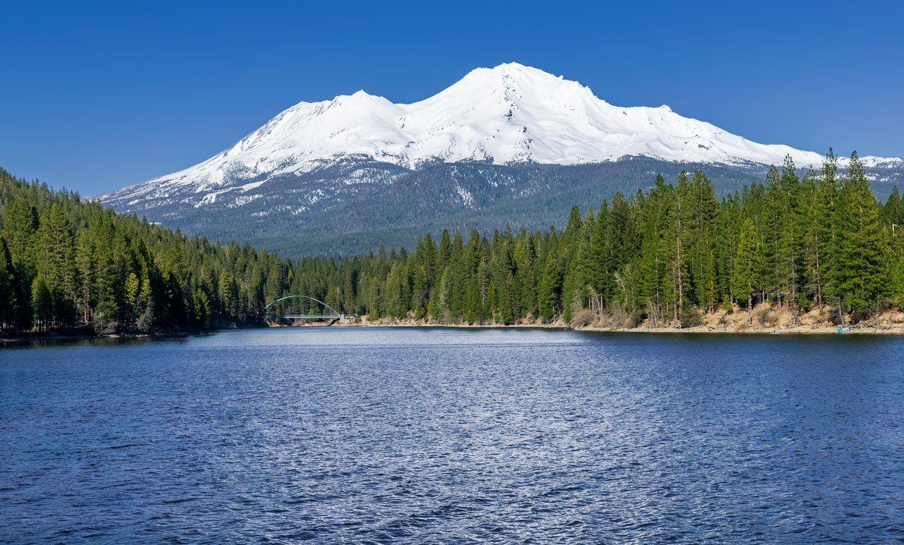 Mount Shasta viewed across Lake Siskiyou, Northern California