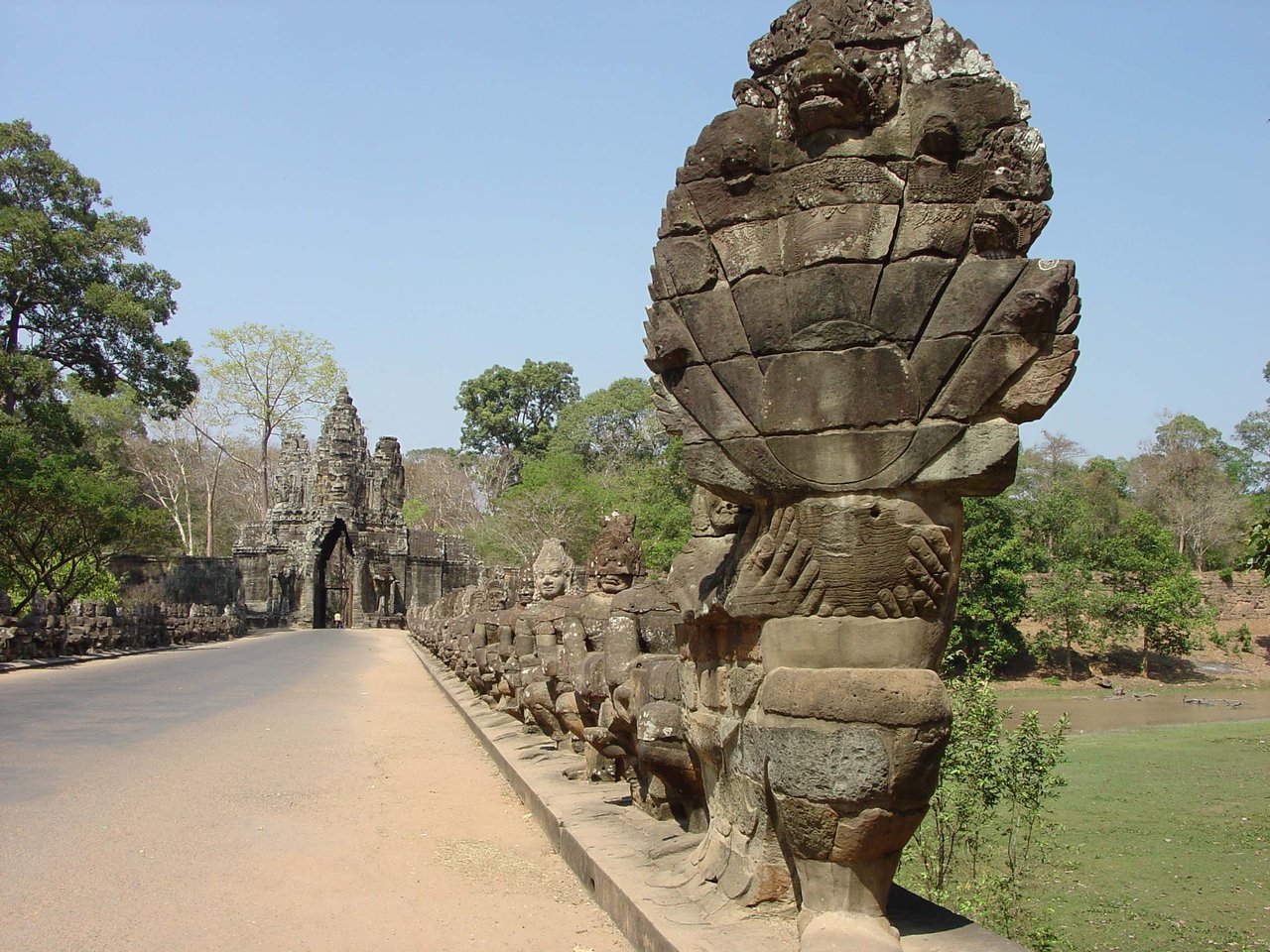 The naga balustrade causeway at the South Gate of Angkor Thom, Cambodia