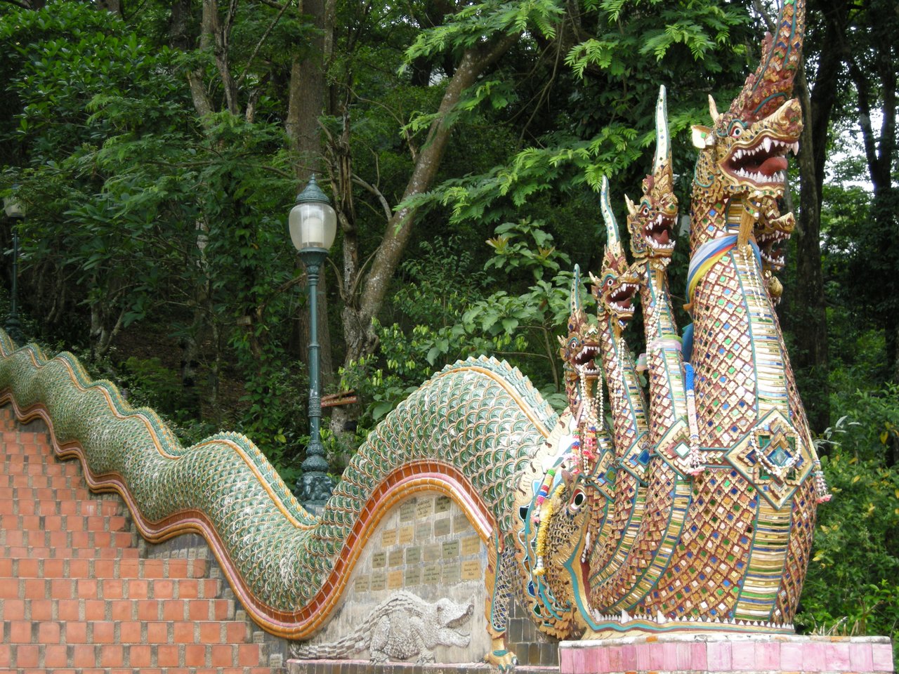 The naga balustrade staircase at Wat Phra That Doi Suthep, Chiang Mai, Thailand