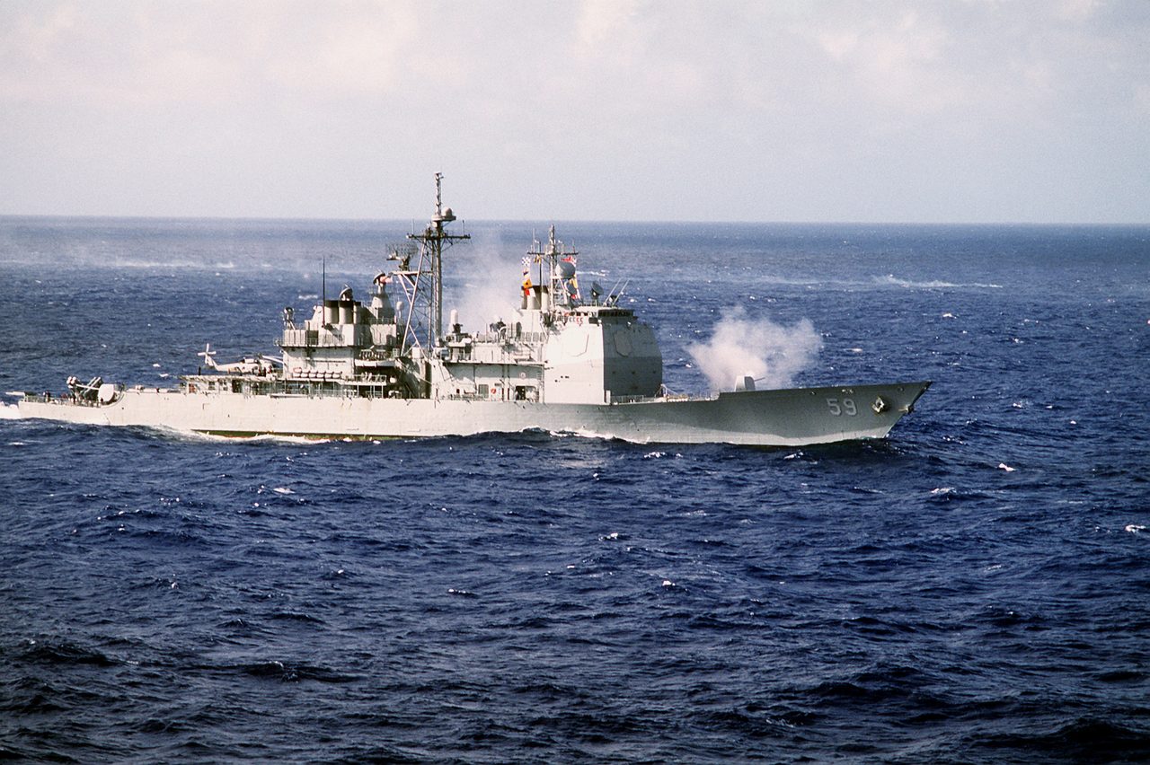 USS Princeton (CG-59), a Ticonderoga-class guided missile cruiser, underway