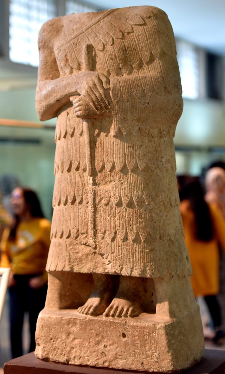 Headless votive statue dedicated to Ningishzida, circa 2600-2370 BCE, Iraq Museum