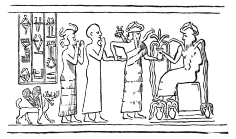 Seal of Gudea, led by Ningishzida, line-drawing reproduction, 1910