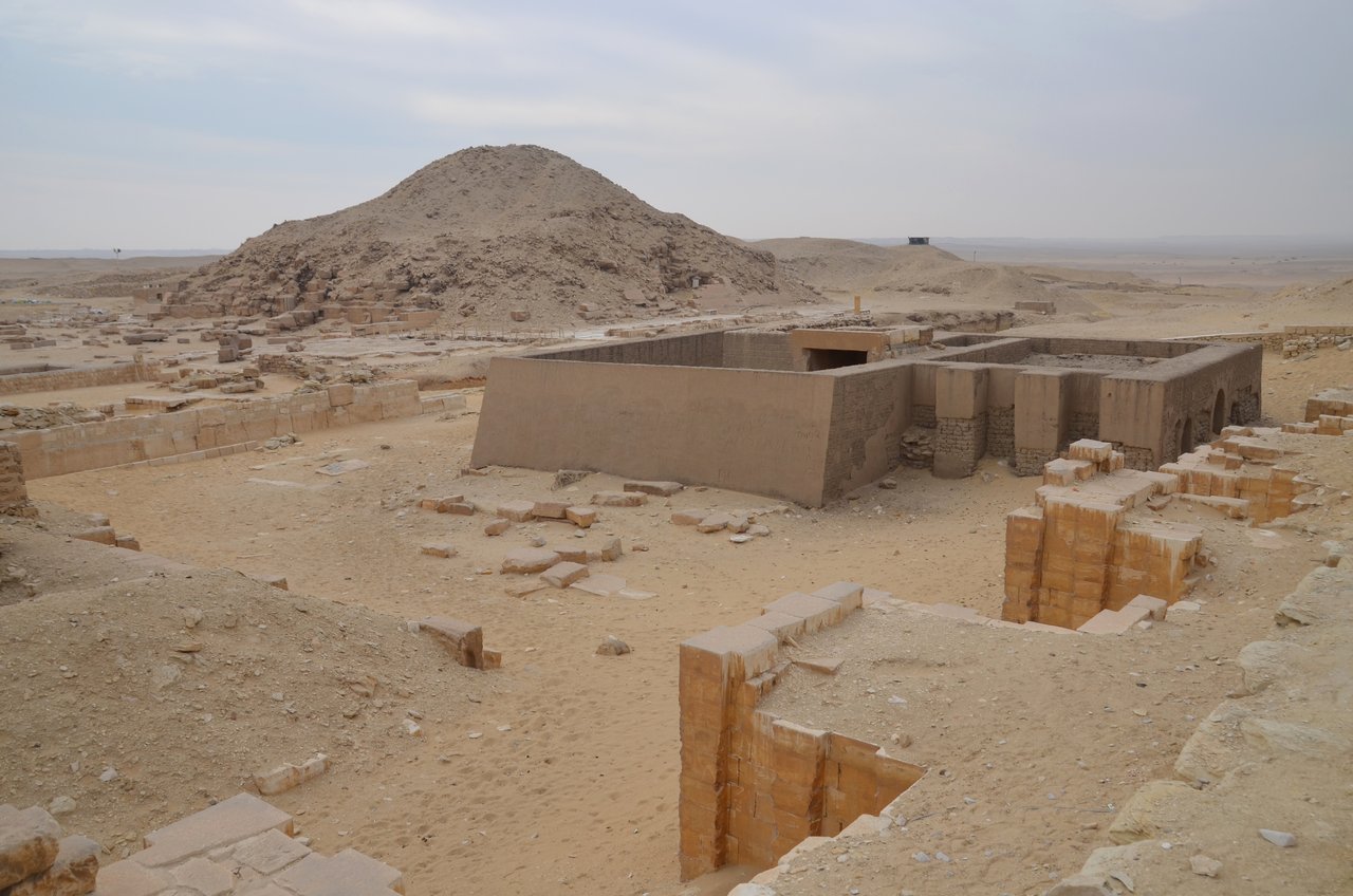 The Pyramid of Unas at Saqqara, Egypt, a much-collapsed rubble-mound pyramid