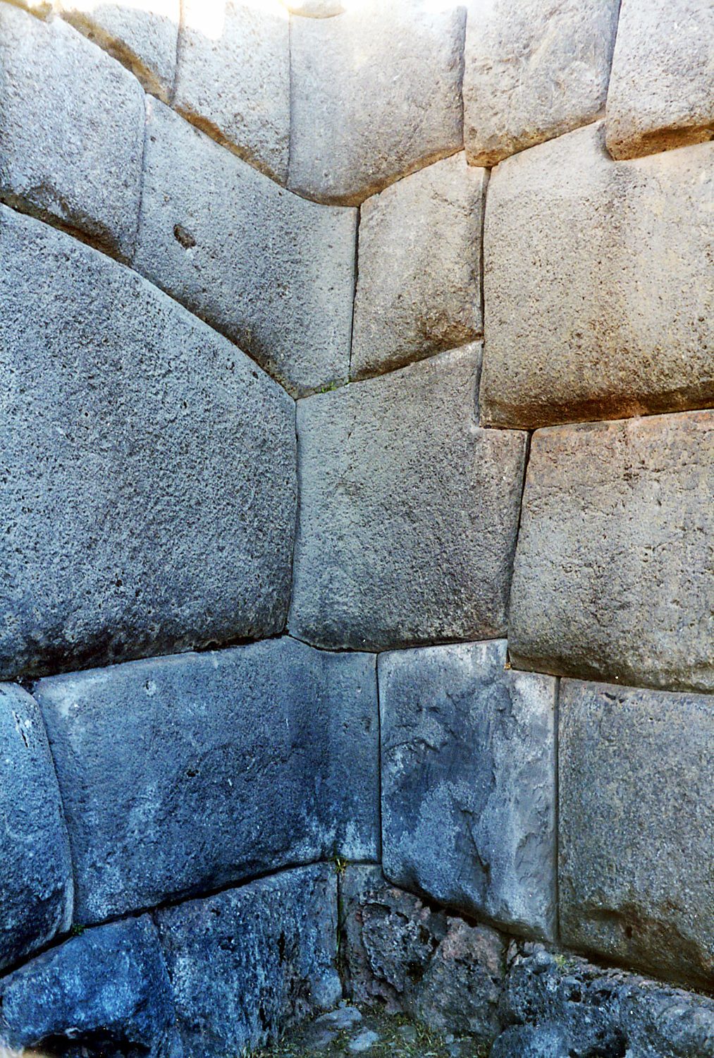 Close view of the tight mortar-free joints between polygonal limestone blocks at Sacsayhuamán