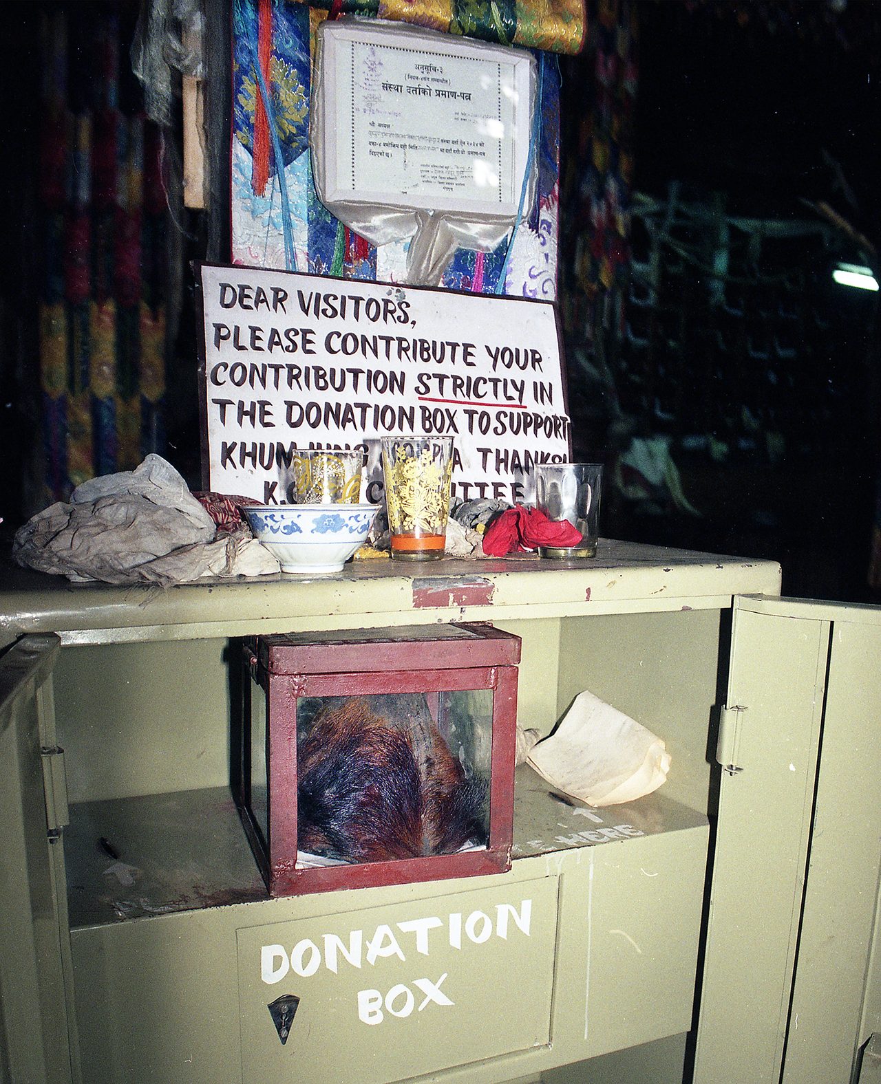 The purported yeti scalp displayed at Khumjung monastery, Nepal