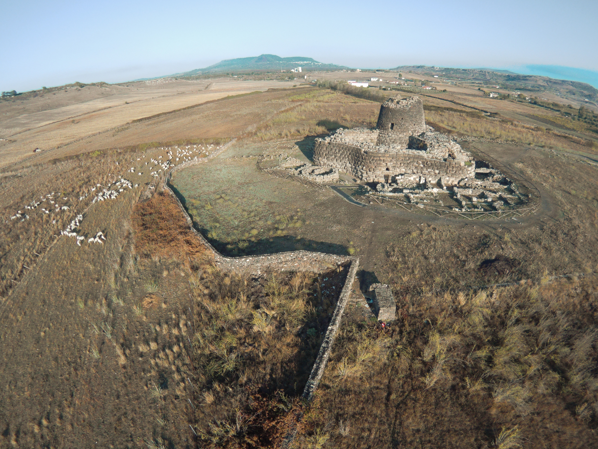 Aerial photograph of Nuraghe Santu Antine, a megalithic Nuragic tower complex at Torralba, Sardinia