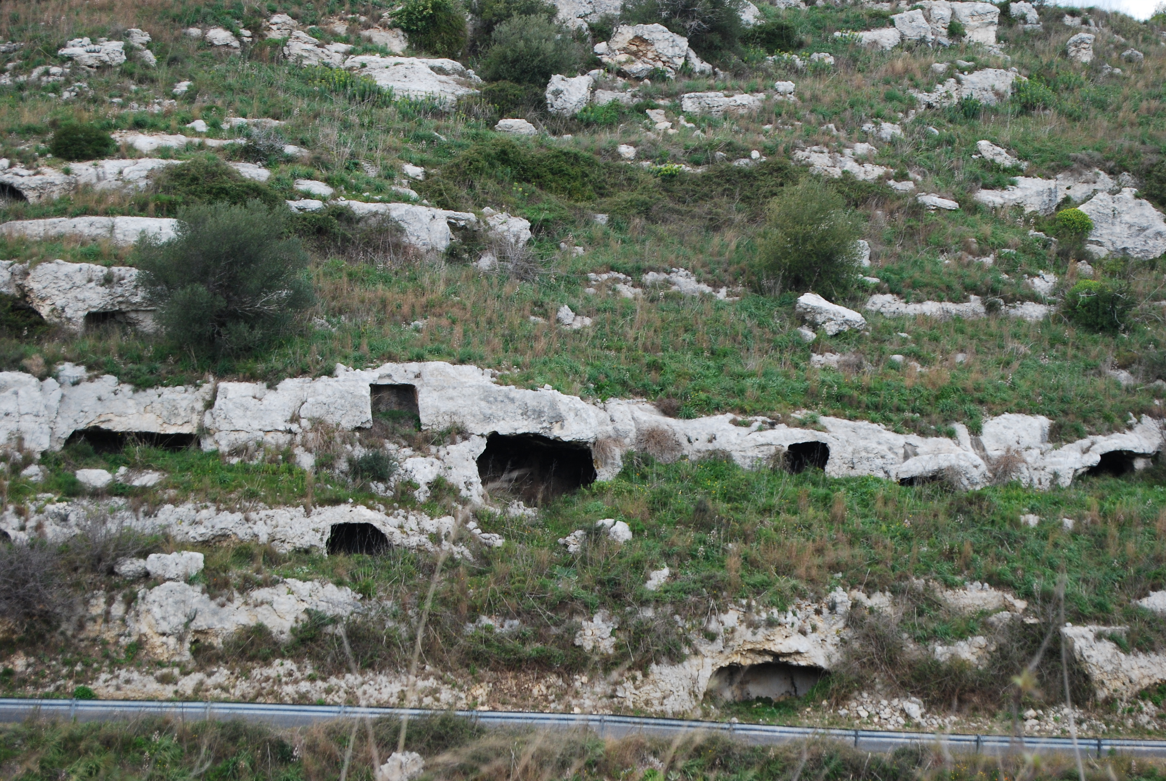 Landscape view of the Necropolis of Pantalica, a rock-cut Bronze and Iron Age cemetery in southeastern Sicily