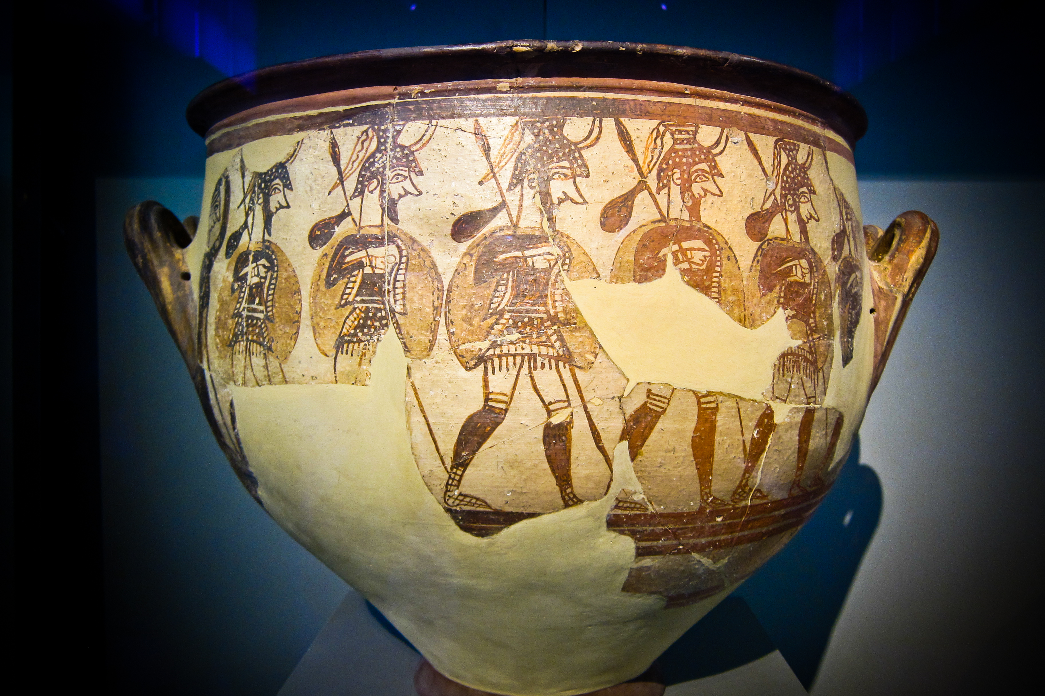 The Warrior Vase from Mycenae, a 12th-century BCE pottery krater decorated with a procession of armed infantry
