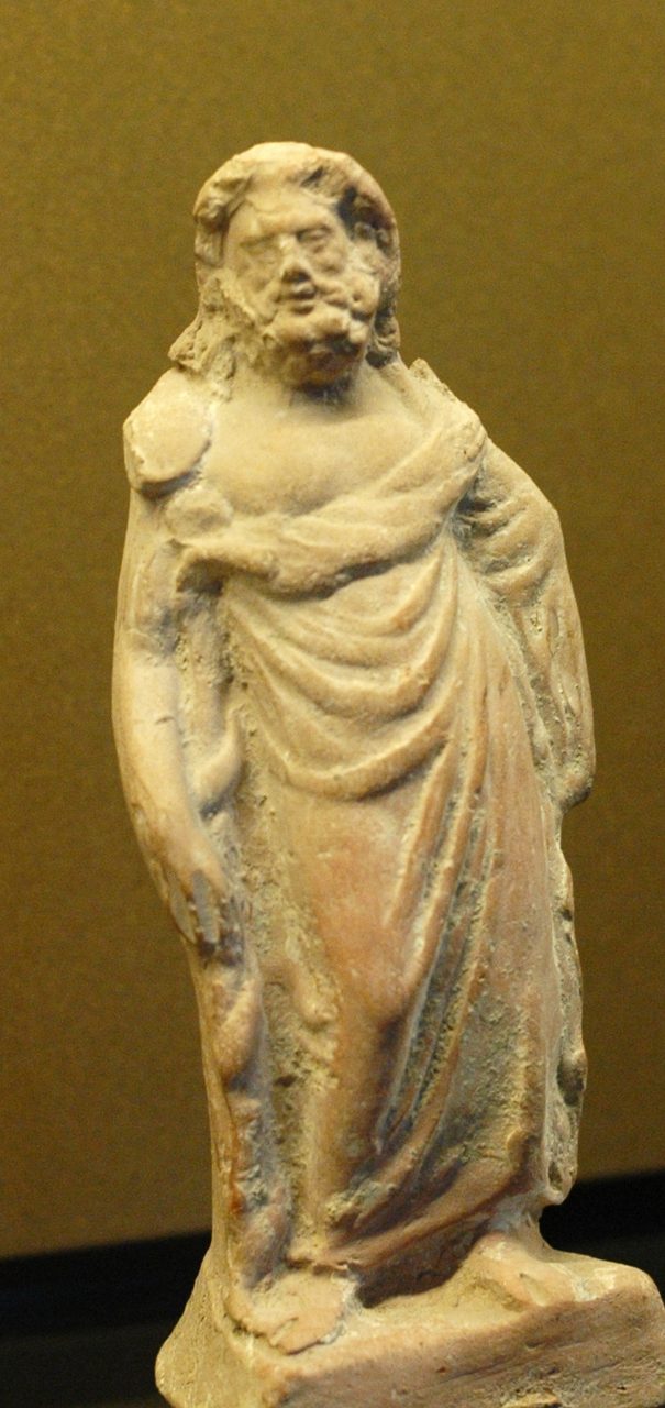 Terracotta figurine of Asclepius with his serpent-entwined rod, Myrina, 1st century BCE, Louvre