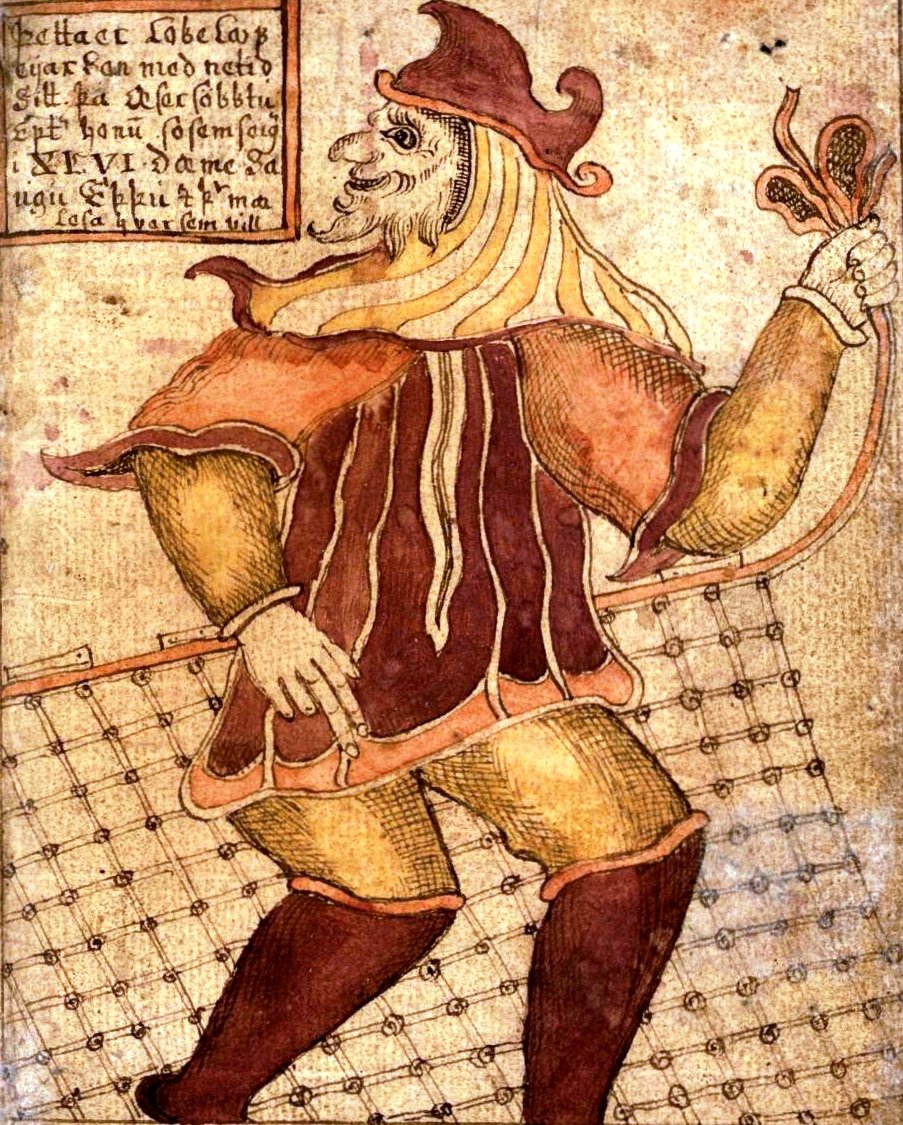 Loki with a fishing net, 18th-century Icelandic manuscript SAM 66