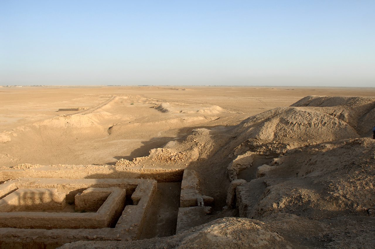 The archaeological site of Uruk at Warka, Iraq, one of the first cities built by the Sumerians