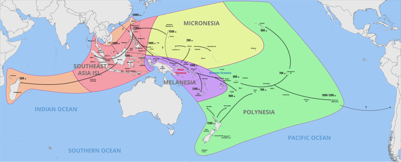 Chronological dispersal map of Austronesian peoples across the Pacific