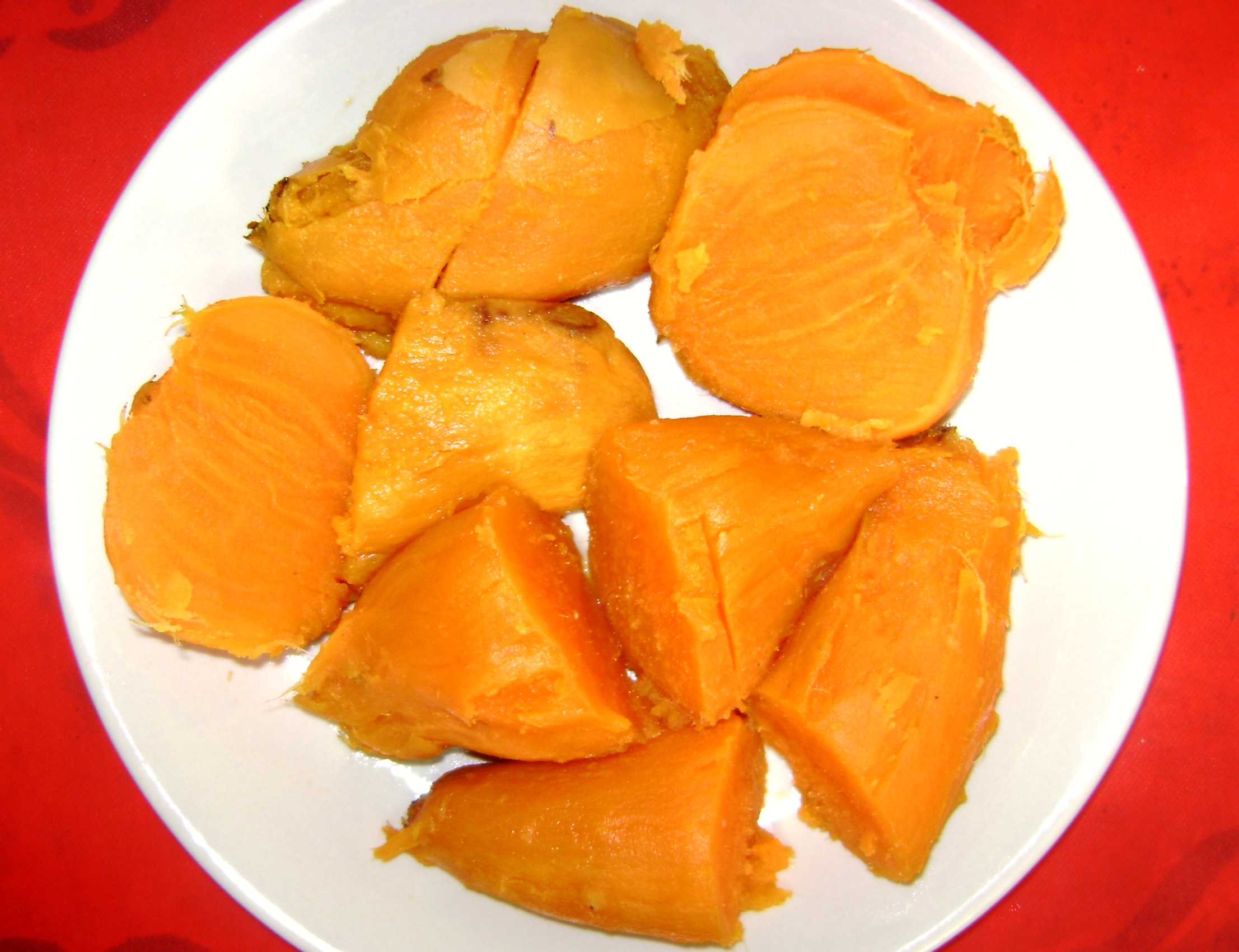 A boiled sweet potato, locally called camote, photographed as a food item in Peru