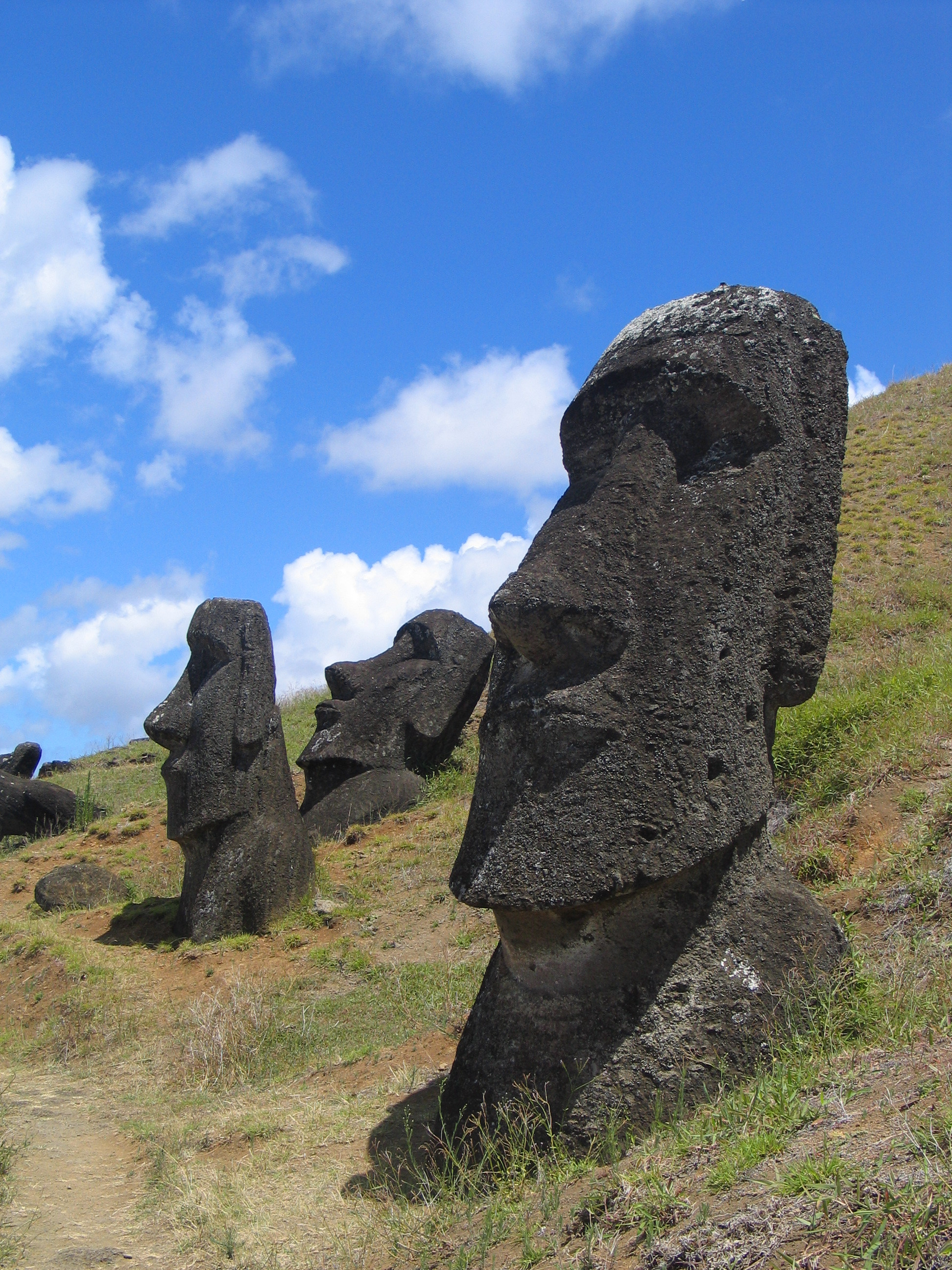 Moai statues at the Rano Raraku quarry site on Easter Island (Rapa Nui)