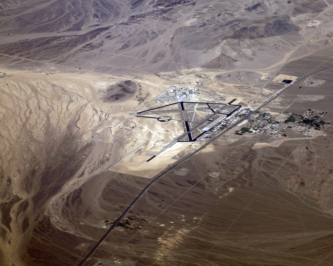 Aerial view of Creech Air Force Base, formerly Indian Springs Air Force Auxiliary Field