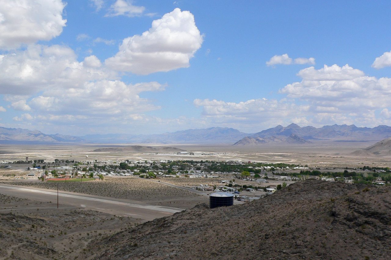 The town of Indian Springs, Nevada, near the Air Force range where Charles Hall says he served