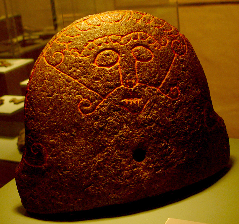 The Snaptun Stone, a Viking-age soapstone hearth-stone carved with a face identified as Loki