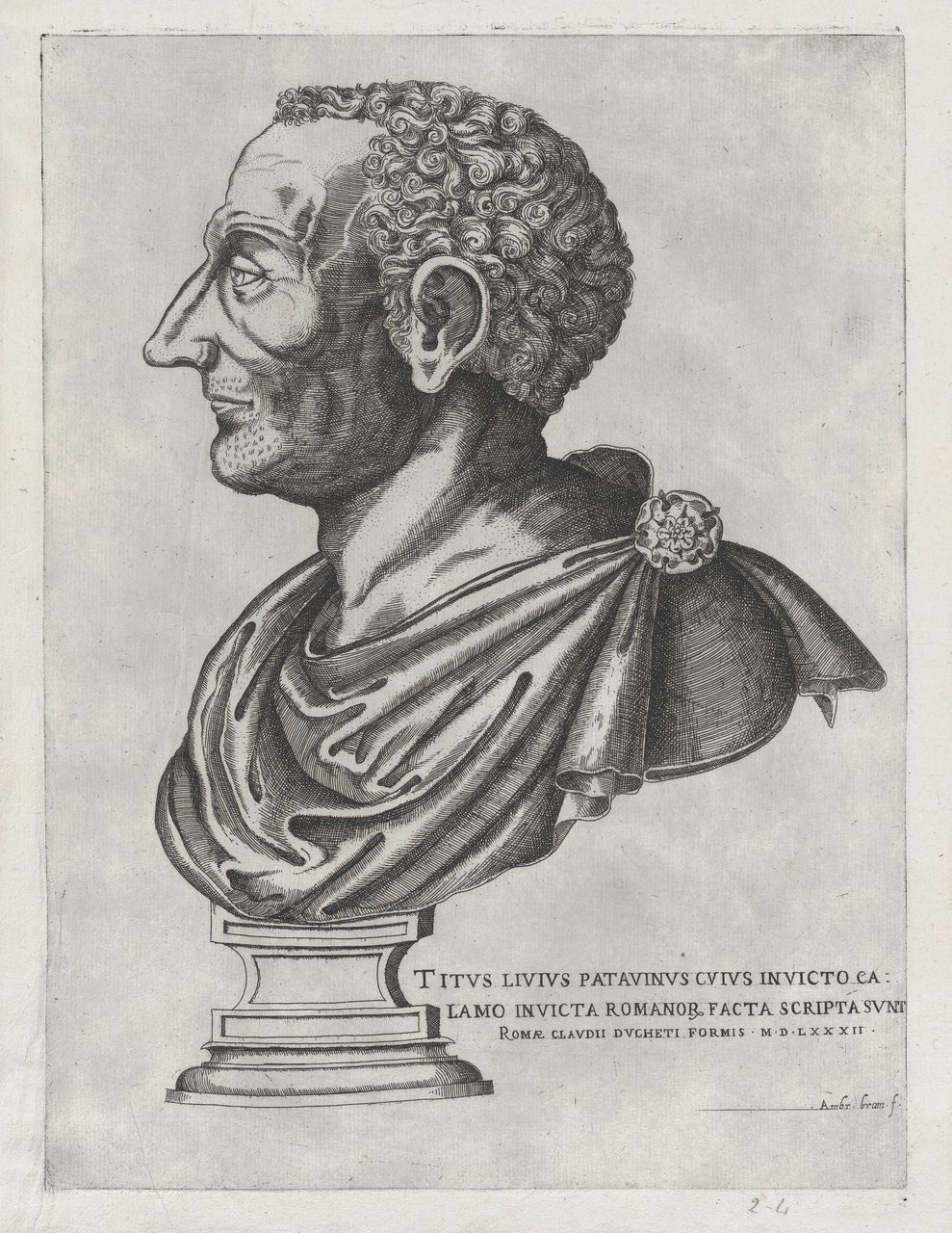 A 16th-century engraved bust portrait of the Roman historian Livy.
