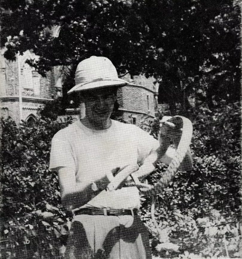 A black-and-white portrait photograph of John Keel, cropped from a 1957 book dust jacket