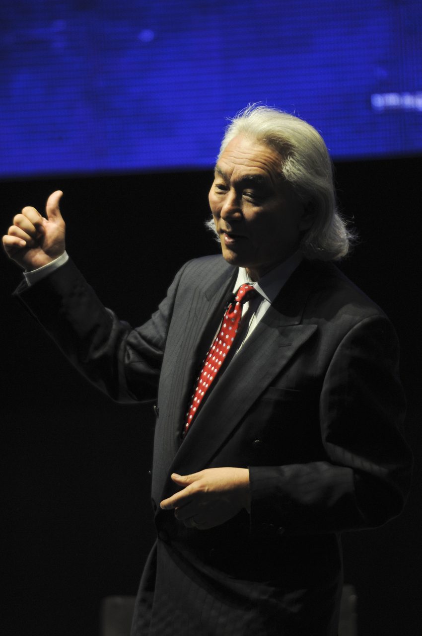 A photograph of physicist Michio Kaku speaking at an event