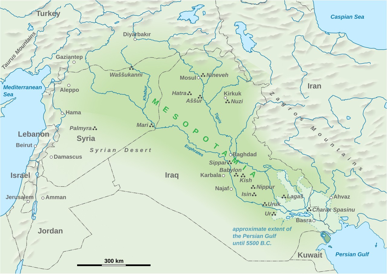 Map of ancient Mesopotamia and Syria, showing Nineveh and Uruk