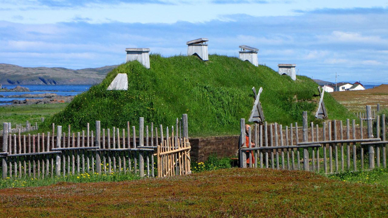 The reconstructed Norse turf longhouse at L'Anse aux Meadows National Historic Site, Newfoundland