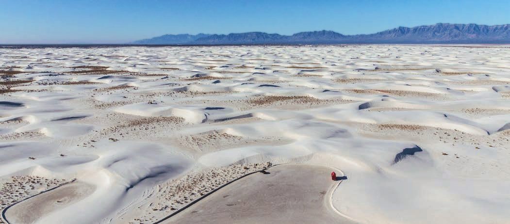 Aerial view of the gypsum sand dunefield at White Sands National Park, New Mexico
